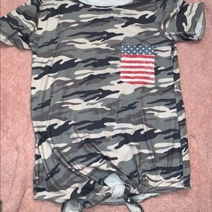 Camo top with tie at bottom